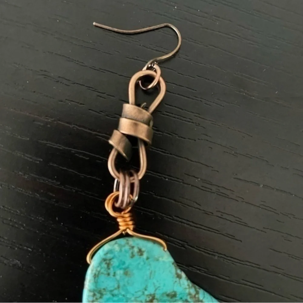2/$49 Handmade Blue Imperial Jasper Mixed Copper Statement Earrings 4” Gift West